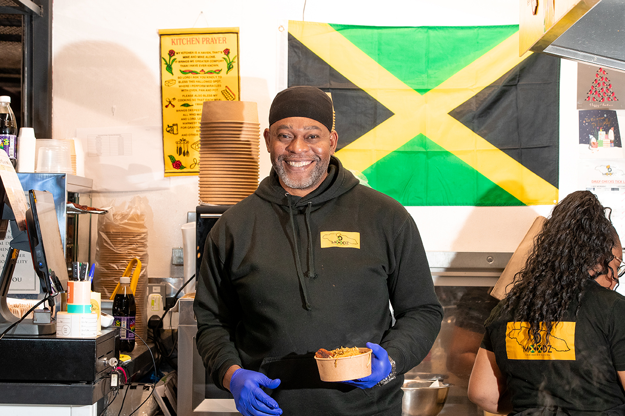 Tavon from D'Moodz Caribbean Cuisine stood in his shop at Lock29 in Banbury.